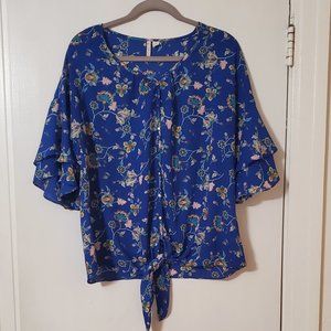 Flowy Flower Print Top | Royal Blue | Size Small
